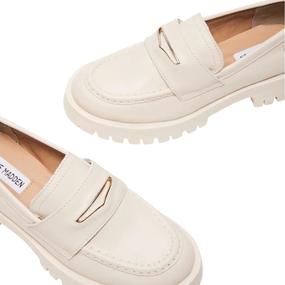 Steve Madden Womens Platform Lawerence Loafers Bone Leather Gold Accents Size 8 - Picture 2 of 10